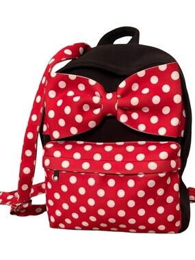 Disney Red White Polka Dot Large Bow Minnie Mouse Backpack School Bag Purse